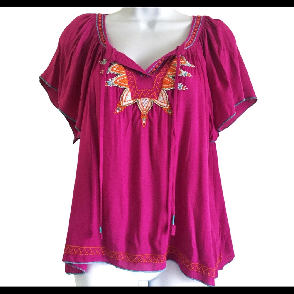 Alya Embroidered Beaded Peasant Top